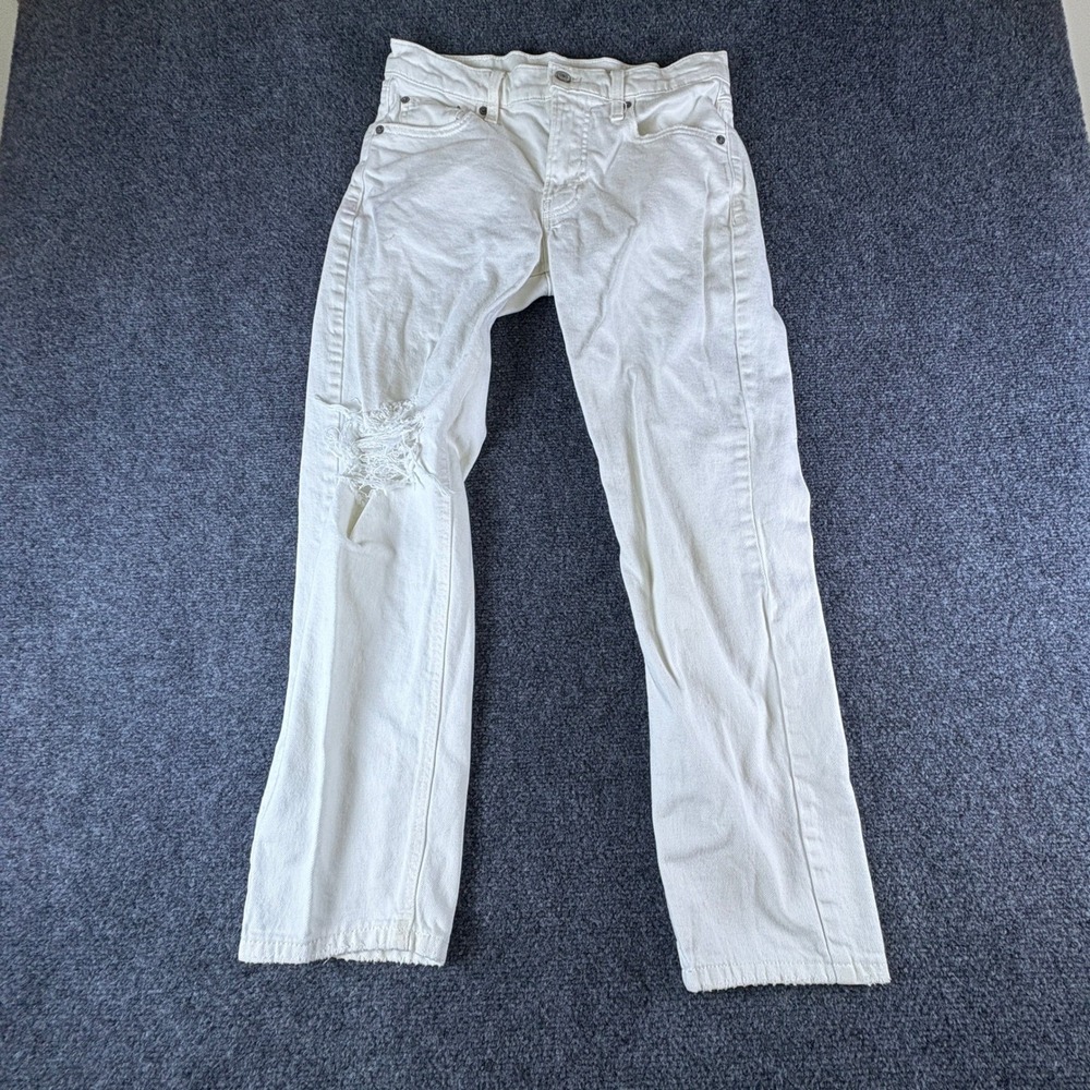 Lucky Brand Womens White Distressed Straight Leg Jeans‎ Size 2/26R Raw Hem 4378